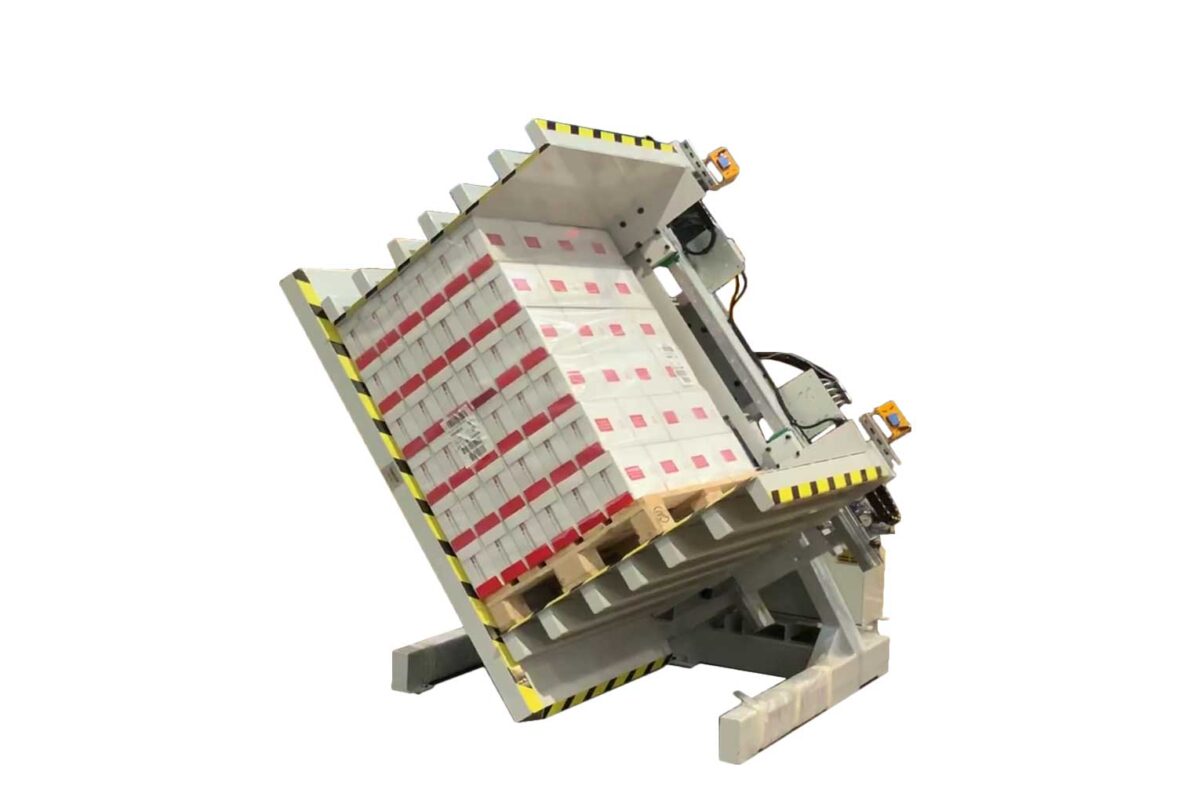 Industrial pallet flipper for warehouse operations
