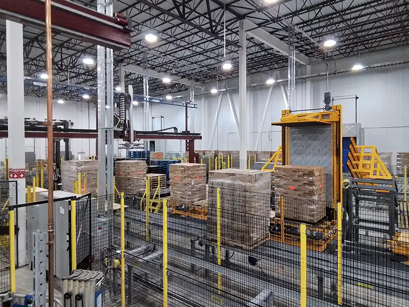 automated pallet inverter tilting load at 120 degrees